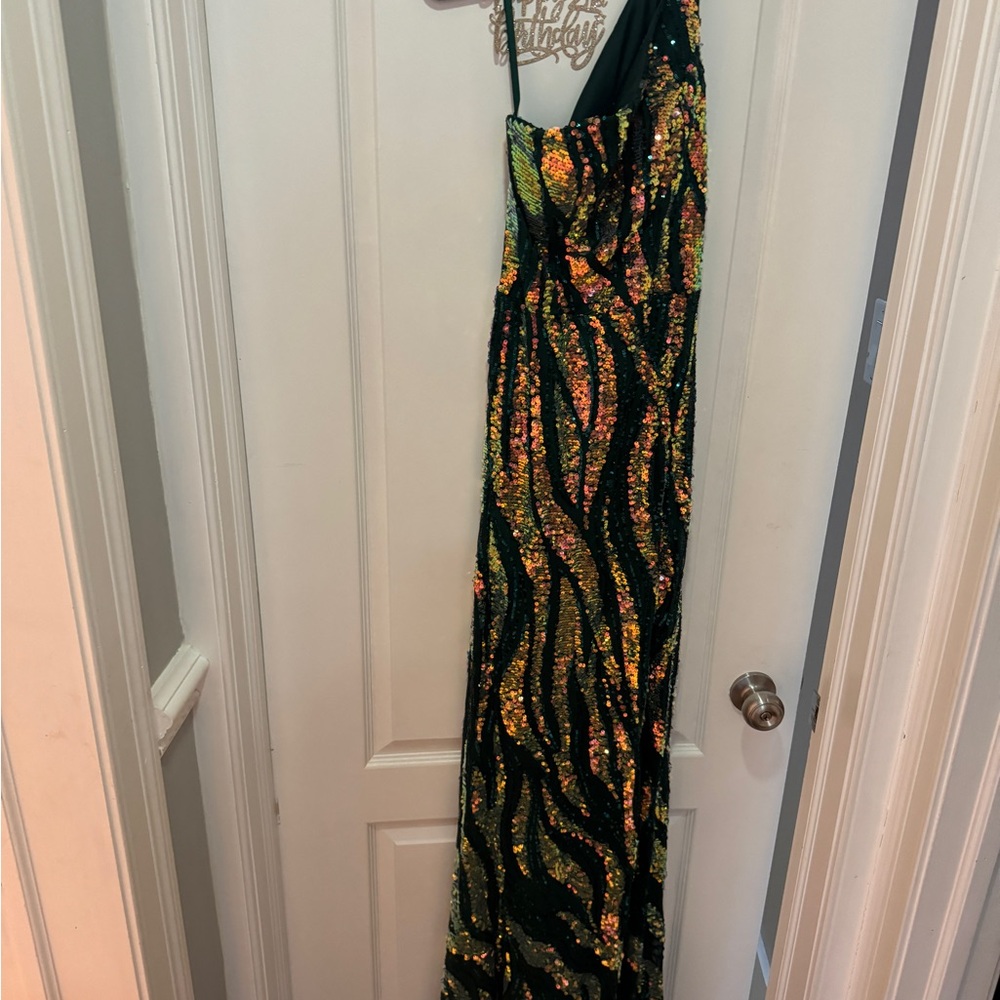 City Studio Gold and Orange One Shoulder Gown